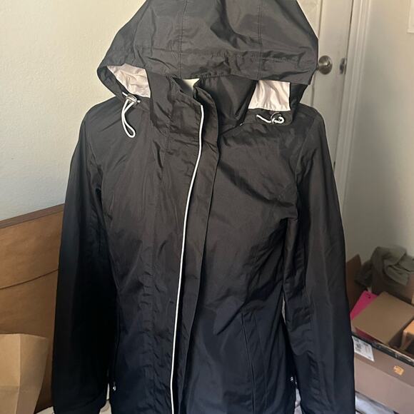 Nautica Womens Size Small Black Full Zip Lined Hooded Windbreaker Coat euc - Picture 3 of 4